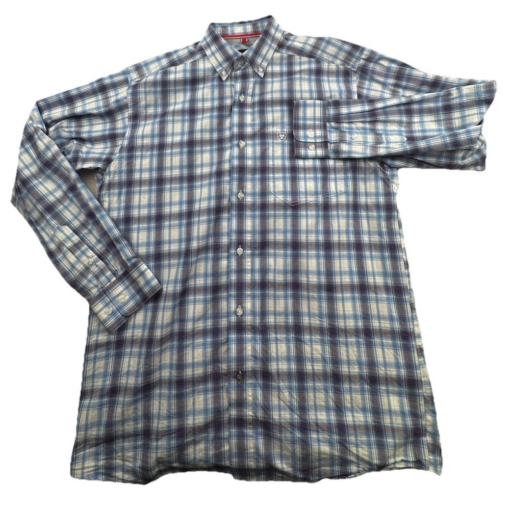 Ariat Pro Series Shirt Mens Medium Button Down Long Sleeve Blue Red Plaid Sz M‎